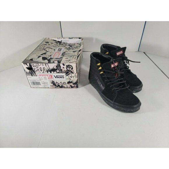 Vans x Marvel 6Y, 7.5 Women Sk8-Hi‎ Black Panther Suede shoes Black Gold w/ box - Picture 1 of 12